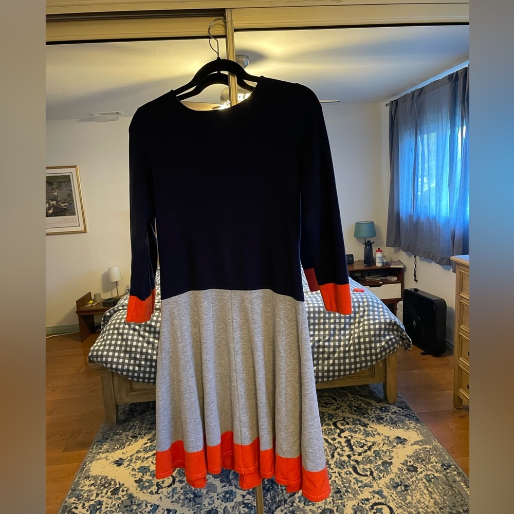 Eliza J knit blue grey orange colorblock dress - size L